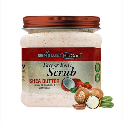 GEMBLUE BIOCARE Shea Butter Scrub for Face and Body, Enriched with Coconut Oil, 385ml Scrub(385 ml)