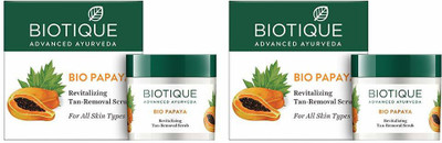 BIOTIQUE Papaya Revitalizing Tan- Removal Scrub, 75g (Pack of 2) Scrub(150 ml)