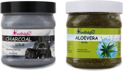 feelhigh Charcoal Deep cleansing Scrub (500ml) & Aloevera scrub Smooth Skin Scrub(500 ml)