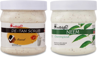 feelhigh Face And Body Detan Scrub 500ml Deep cleansing And Neem Face Scrub 500ml Scrub(1000 ml)