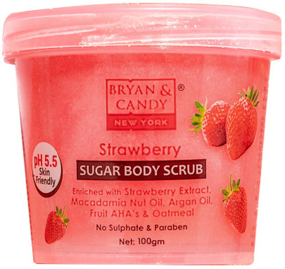 Bryan & Candy Strawberry Sugar Body Scrub PH 5.5 For Tan Removal & Exfoliation Scrub(100 g)