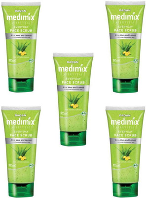 DAQAN Medimix ayurvedic face scrub aloevera and lemon for clear and radiant skin5x50ml Scrub(250 ml)