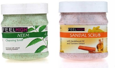 feelhigh Face and Body Neem Scrub and Sandal Scrub For Man and Woman -Pack 2 Scrub(1000 ml)