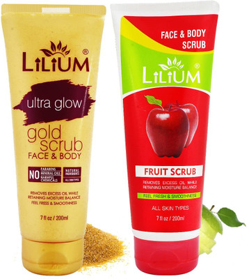 LILIUM Gold & Fruit Face & Body Scrub | For Feel Fresh & Smoothness, Remove Excess Oil Scrub(200 ml)