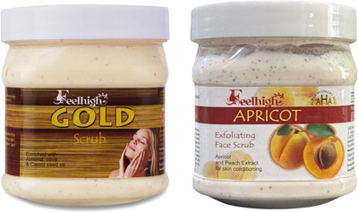 feelhigh Face and Body Gold Scrub and Apricot Scrub For Man and Woman -Pack 2 Scrub(1000 ml)