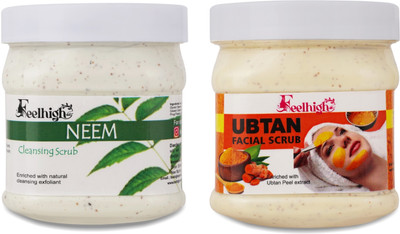 feelhigh Face and Body Neem Scrub and Ubtan Scrub For Man and Woman -Pack 2 Scrub(1000 ml)