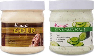 feelhigh Face and Body Gold Scrub and Cucumber Scrub For Man and Woman -Pack 2 Scrub(1000 ml)