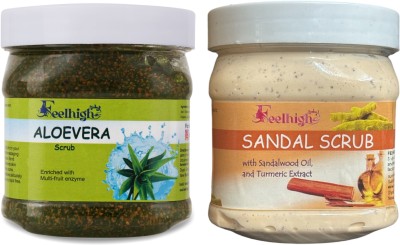 feelhigh Aloevera Scrub & Sandal scrub enriched with sandalwood oil & Turmeric extract Scrub(1000 ml)