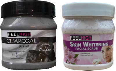 feelhigh Charcoal Deep cleansing Scrub (500ml) & Skin Whitening Scrub(500 ml)
