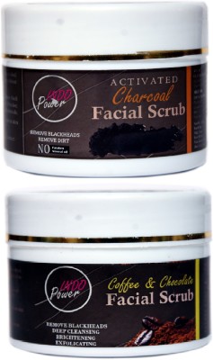 INDO POWER Aa115-ACTIVATED CHARCOAL FACIAL SCRUB 100g+COFFEE & CHOCOLATE FACIAL SCRUB 100g Scrub(200 g)