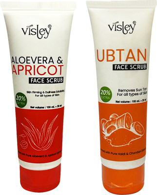 Visley Fresh Skin, Every Wash – Aloevera & Apricot + Ubtan (2 x 120 ML) Face Scrub(240 ml)