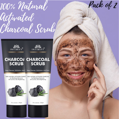 INTIMIFY Charcoal Scrub For Anti Acne, Blackhead Remover for Oily Skin Men WomenPack of 2 Scrub(100 g)