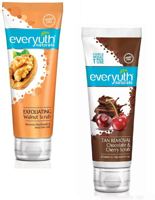 Everyuth Naturals Tan Removal Choco Cherry Scrub & Walnut Scrun 100g Pack of 2 Scrub(200 g)