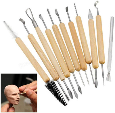SHB Ceramic 11 Pcs Wooden Handle Clay Pottery Sculpting Tools Combination Chisel Set(Pack of 11)