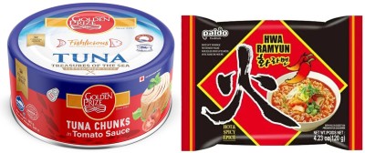 Golden Prize Tuna Chunk in Tomato Sauce 185Gms and Paldo Hwa Ramyun Noodles 120g, Combo Whole 305 g(Pack of 1)