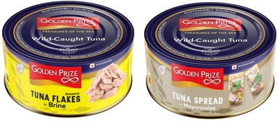 Golden Prize Tuna Sandwich in Brine and Tuna Spread in Mayonnaise (2 x 185gms Each) Slices(370 g, Pack of 2)