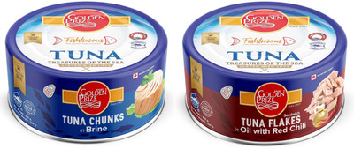 Golden Prize Tuna Chunk in Brine x 6 unit & Sandwich Flake In Oil With Red Chilli x 6 unit Whole(2400 g, Pack of 12)