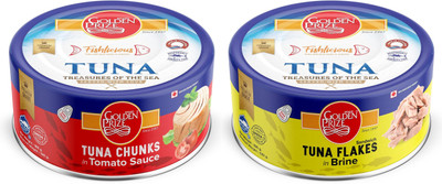 Golden Prize Tuna Chunk in Tomato Sauce x 6 unit & Tuna Sandwich Flakes In Brine x 6 unit Whole(2400 g, Pack of 12)