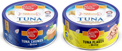 Golden Prize Tuna Chunk in Brine x 6 units & Sandwich Flakes In Brine x 6 units | 185g Each | Whole(2400 g, Pack of 12)