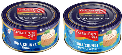 Golden Prize Tuna Chunk in Brine and Tuna Chunk in Springwater (2 x 185gms Each) Slices(370 g, Pack of 2)