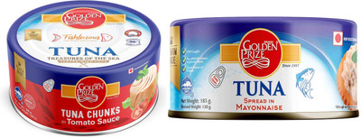 Golden Prize Tuna Chunk In Tomato Sauce x 6 unit & Tuna Spread in Mayonnaise x 6 unit Whole(2400 g, Pack of 12)