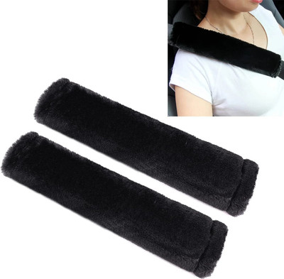 4MYL Soft Faux Sheepskin Seat Belt Shoulder Pads for Comfortable Driving Black Seat Belt Cover(Pack of 2)