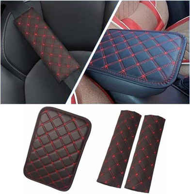 Edyline Car Center Console Belt Pad Armrest for Universal Car Pad & Belt (Black/Red) Seat Belt Cover(Pack of 2)