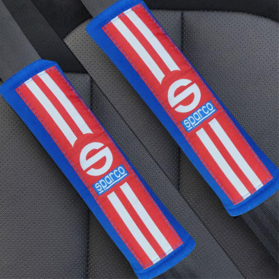 CARIZO Cotton Seat Belt Shoulder Pads, Comfort & Safety Covers, Sparco Blue Red & White Seat Belt Cover(Pack of 2)