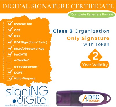 SIGNING DIGITAL Class 3 Organization Sign with 2 Year Validity SDC3ORIOSN2WTHKPCA(Purple)