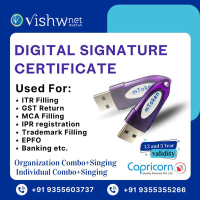 Vishwnet Class 3 Digital Signature Certificate Organization Signing Validity 2 Years mToken(Blue)