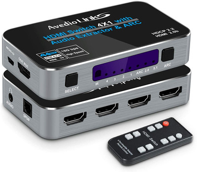 Etzin HDMI2.0b Switch 4x1 with Audio ARC Extractor Media Streaming Device(Black)