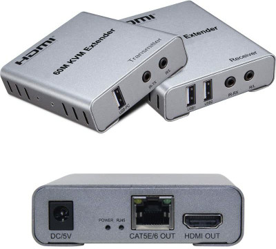 microware 60m with KVM Audio Output IR Control Support USB Mouse and Keyboard Extension Media Streaming Device(Grey)