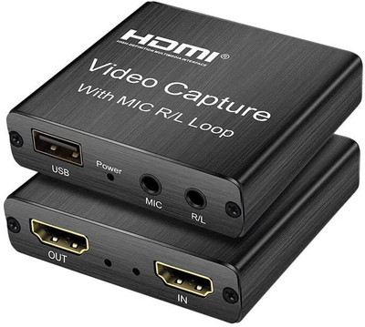 RuhZa 4k HDMI Video Capture with Mic R/L Loop HDMI to USB 2.0 Video Capture Media Streaming Device(Black)