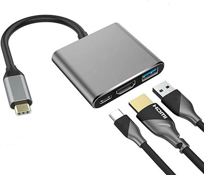 Etzin 4K Type C To Hdmi USB 3in1 Out Hub Converter Adapter (EPL-221TC-001) Media Streaming Device(Grey)