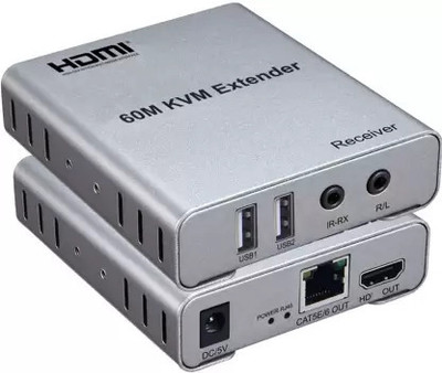 ULTRABYTES HDMI Extender 60m with KVM Audio Output IR Control Support USB Media Streaming Device(Silver)
