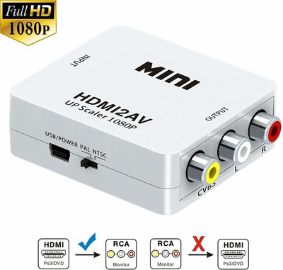 TERABYTE MINI HDMI TO AV Video Converter Selector Box UP Scaler Full HD 720/1080p Media Streaming Device(White)