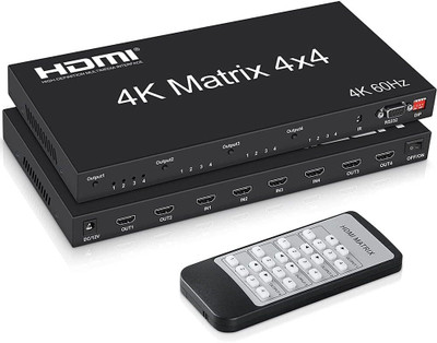 RuhZa HDMI Matrix Switch 4x4, HDMI Matrix Switcher Splitter 4 in 4 Out with EDID Media Streaming Device(Extractor and IR Remote Control, Support HDR, HDMI 2.0b, HDCP 2.2)