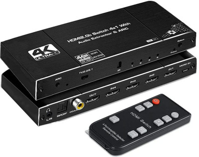 Etzin 4K 4x1 HDMI 2.0b HDMI Switch Audio Extractor EPL-1003H Media Streaming Device(Black)
