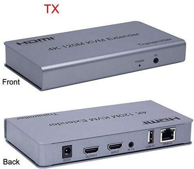 RuhZa 4K 120M HDMI KVM Extender Transmitter Receiver Over Cat5/5e/Cat6 Media Streaming Device(Silver)