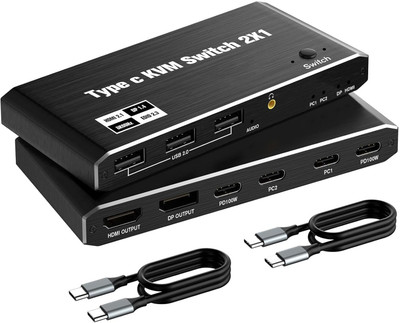 microware USB C KVM Switch 8K@60Hz 4K@120Hz,KVM Switch for 2 Computers Share 1 Monitor Media Streaming Device(Black)