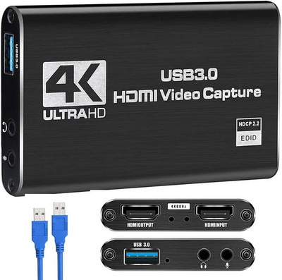 microware 4K Audio Video Capture Card Video Converter 1080P 60fps for Gaming Livestreaming Media Streaming Device(Black)