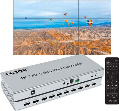 microware 4K HDMI 3x3 Video Wall Controller Multi Screen Processor with IR Remote Control Media Streaming Device(Silver)