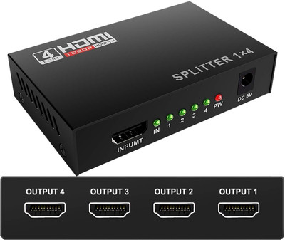 VOOCME HDMI Splitter 1 in 4 Out V1.4 Powered 1x4 Ports Box Supports 4K Media Streaming Device(Black)