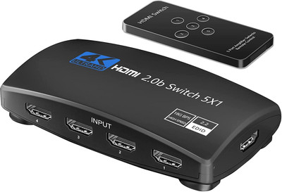 Etzin 4K HDMI 2.0b Switcher 5 Port HDMI Switch Box with Remote 5 in 1 Out(EPL-898H) Media Streaming Device(Black)