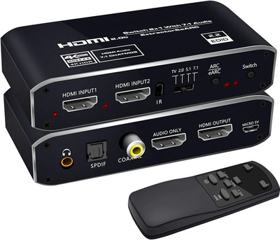 microware 2x1 hdmi Switch eARC Audio Extractor With ARC & Optical Toslink HDMI 2.0 Switch Media Streaming Device(Black)