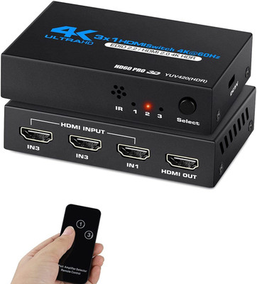Etzin 4K 3 Port 3 in 1 HDMI Switch with IR Remote Control EPL-897H Media Streaming Device(Black)