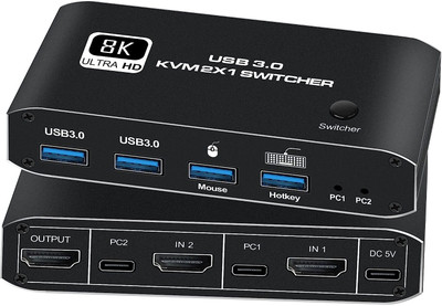 Etzin HDMI KVM Switch 8K USB Switch 2x1 HDMI2.1 Ports epl-551H Media Streaming Device(Black)