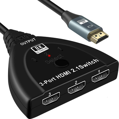 Etzin 8K HDMI 2.1 Switch, HDMI Switcher Selector Box with Pigtail Cable(EPL-954H) Media Streaming Device(Black)