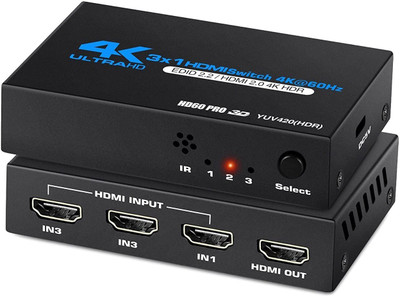 Etzin 4K@60Hz HDMI Switch 3 in 1 Out with Remote Control(EPL-897H) Media Streaming Device(Black)