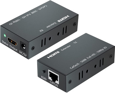 microware 60M HDMI Extender Transmitter/Sender + Receiver Over Cat5 / Cat6 Upto 60 Meters Media Streaming Device(Black)